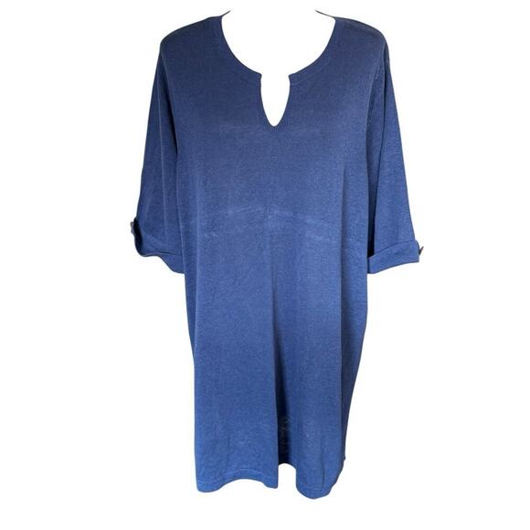 J. Jill Linen Blend Tunic Sweater Dress Blue S/S 2XL Coastal Quiet Luxury Preppy - Picture 1 of 11